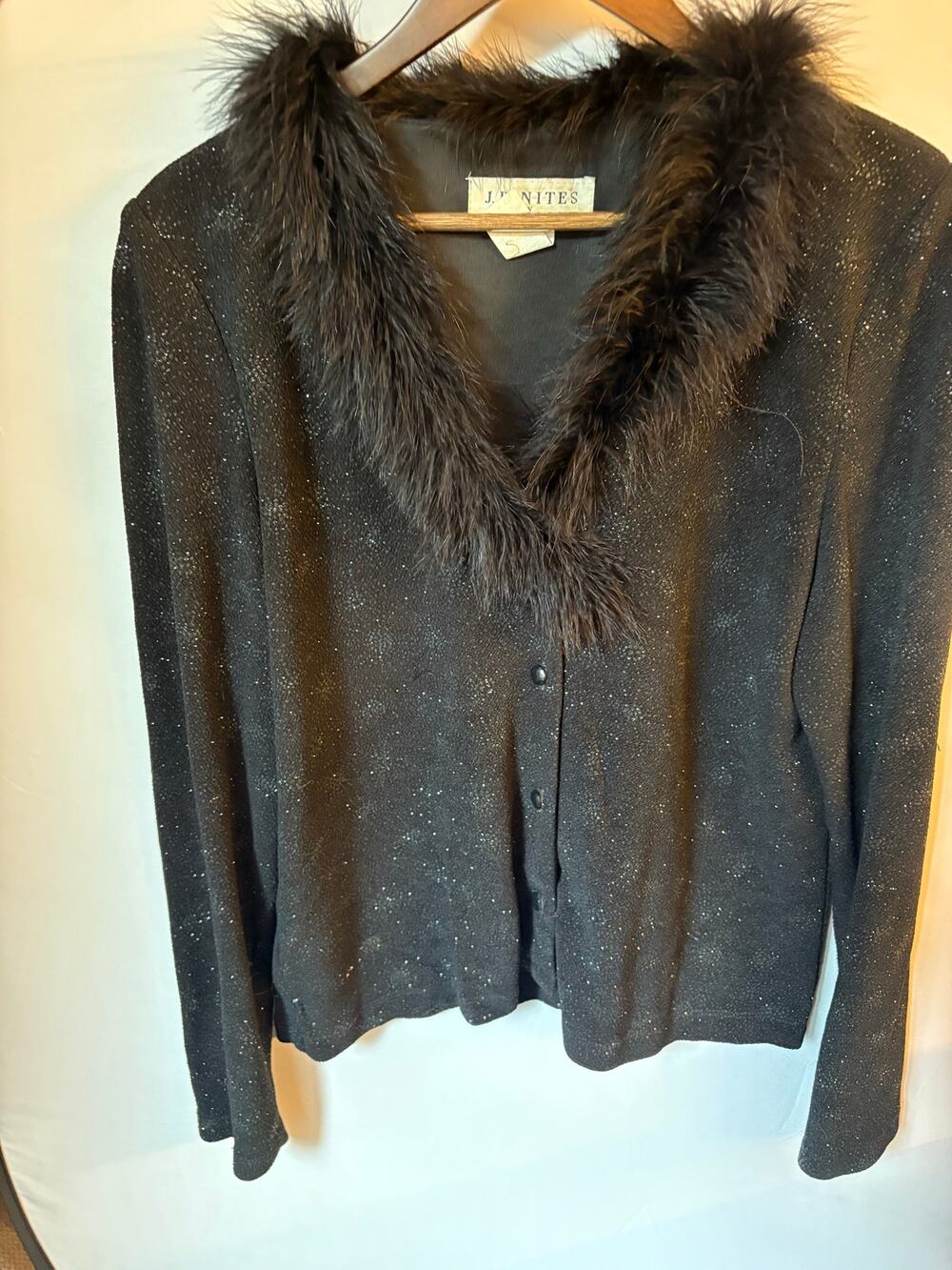 Y2K Feather Trim Shimmer Button Top Whimsigoth Vampy Sparkle Glam Cardigan⁠